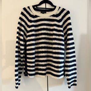 J.Crew Navy and White Striped Cableknit Sweater